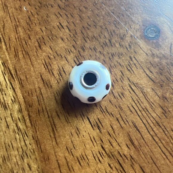 Trollbeads 925 Glass White With Black Dots Single Bead Charm - Picture 3 of 5